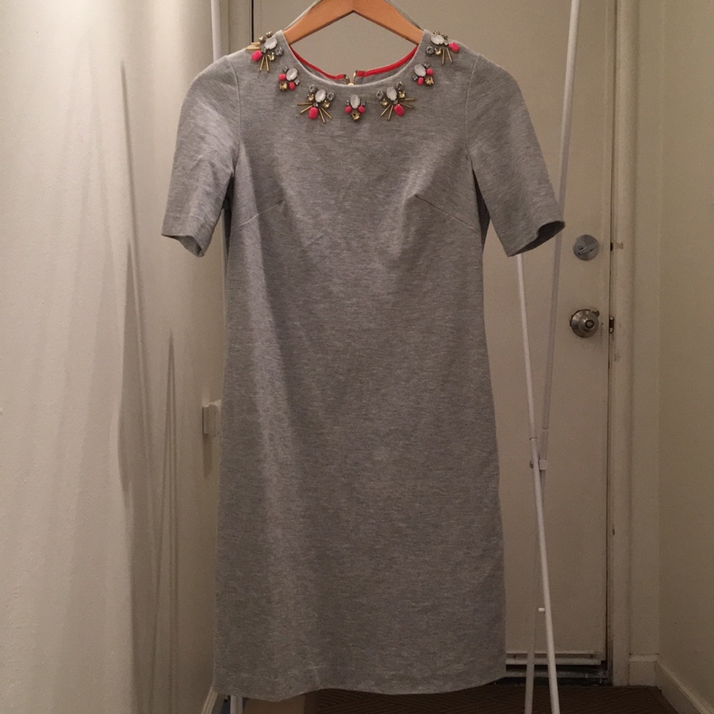 Eliza J Gray Shift Dress with Jeweled Collar